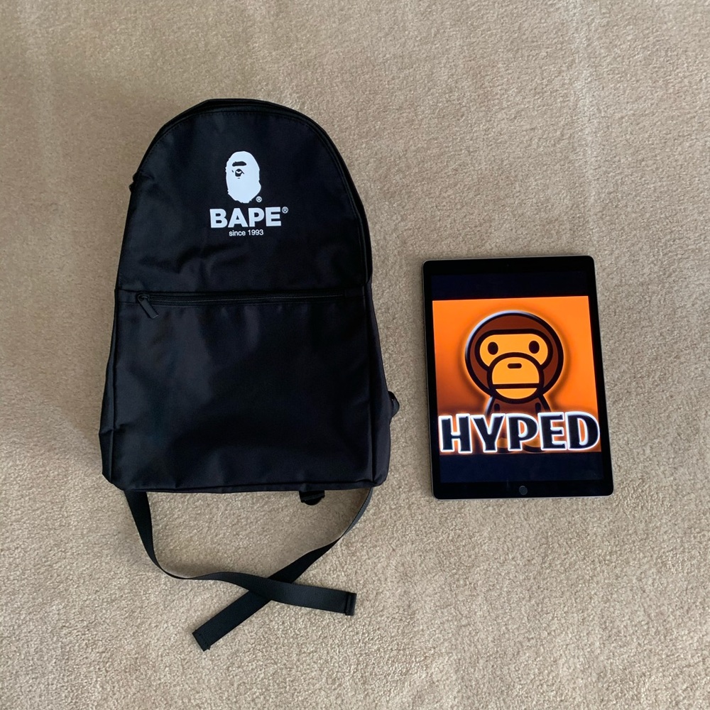 Bape / A Bathing Ape White Logo Black Backpack